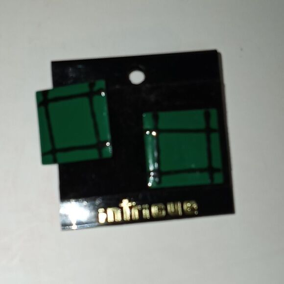 Black & Green Square Shaped 1980's vintage hash tag logo style earrings - Picture 3 of 3